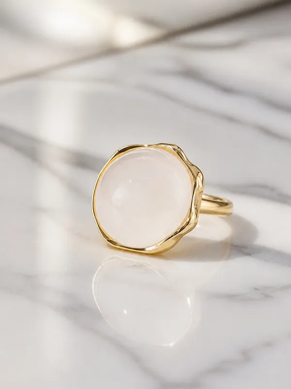 Gold Ring with Pale Pink Stone - Women's Fashion Ring Size 6 - Image 3