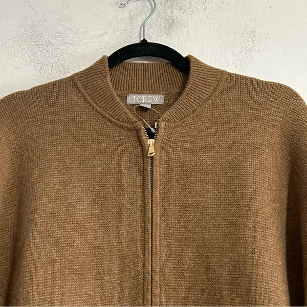 J. Crew Full Zip Flight Sweater Jacket Lambswool Blend Tan Size Medium Preppy - Image 9