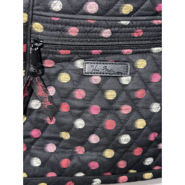 Vera Bradley Havana Polka Dots Three Zipper Crossbody Bag Purse Satchel Black M - Image 3