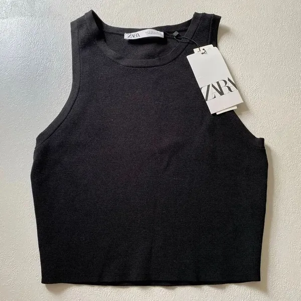 Zara NWT Black Knit Tank Top Size M Minimalist Sleeveless Crop Top - Image 2