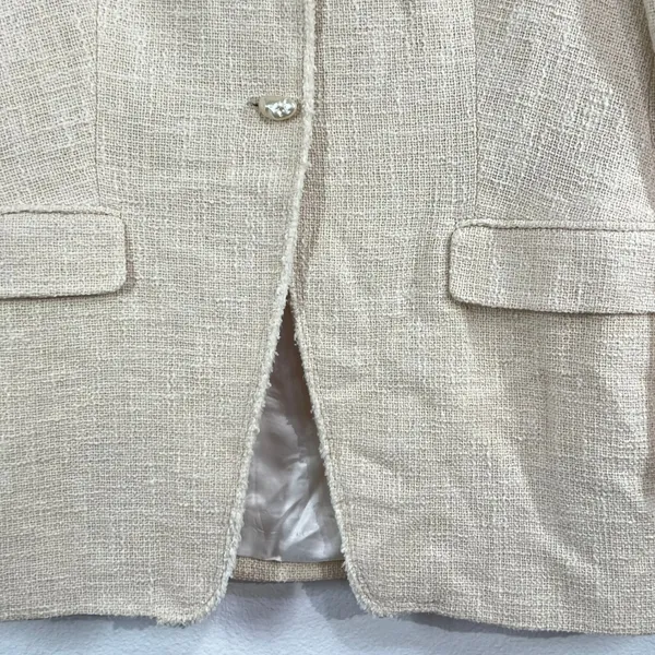 ZARA Textured‎ Cotton Tweed Blazer Jacket Ecru Cream Ivory XL Fully Lined Boho - Image 6