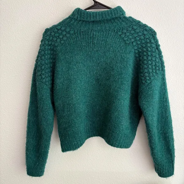 Free People Teal Green Bobble Knit‎ Mock Neck Cropped Sweater OB1508649 Small - Image 7