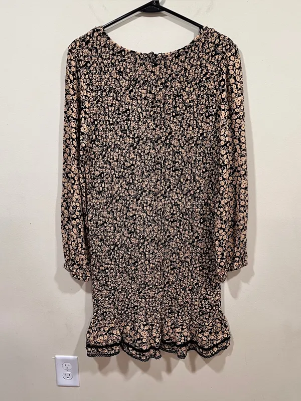 Lost + Wander Pick Me Print Dress Mini fully smocked bodice long puff sleeve L - Image 8