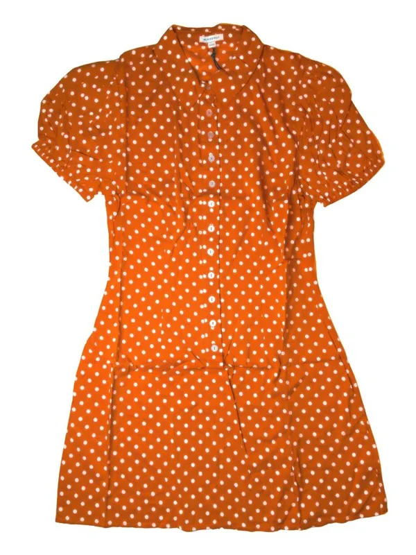 WeWoreWhat Elle Dress M Bran Rust Polka Dot Puff Sleeve Mini Shirt Dress NWT - Image 3