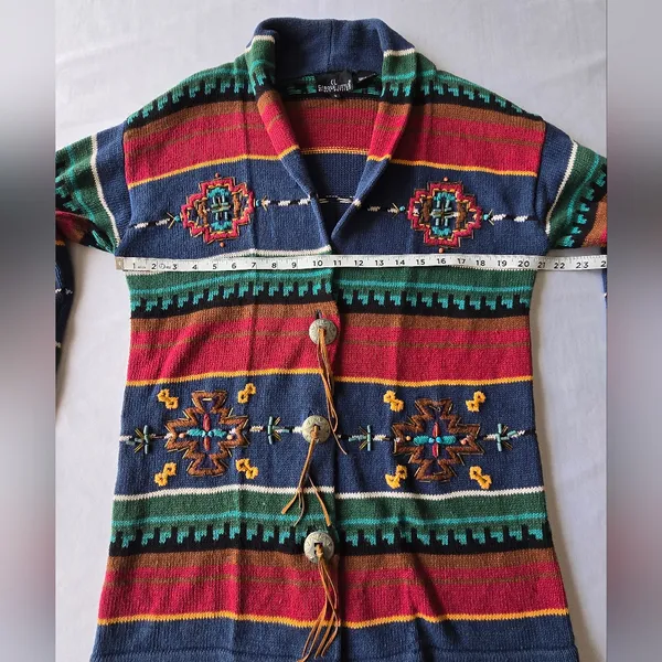 Carole Little Vintage Southwestern Style Patterned‎ Knit Cardigan Sweater Size S - Image 4