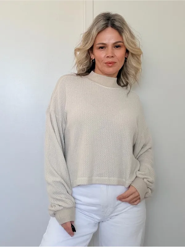 New Project Social T Cream Mock-Neck Waffle Knit Top - Image 2