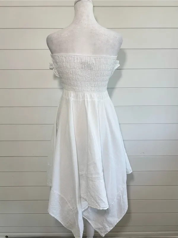 SEASPICE White Off-Shoulder Ruffle Sundress Peruvian‎ Cotton Handkerchief Hem M - Image 4
