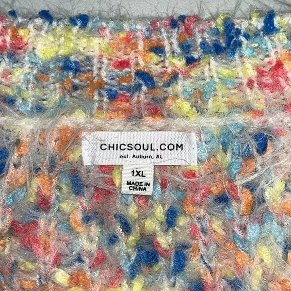 Chic Soul Size 1XL Rainbow Confetti Eyelash Open Weave Sweater Top - Image 6
