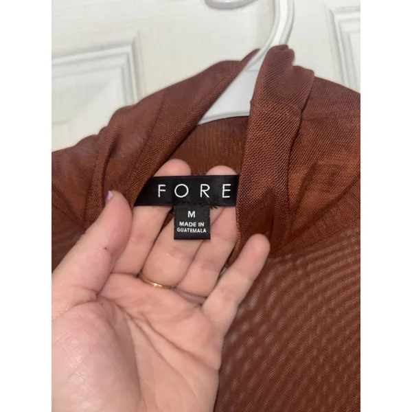 Fore Brown Mesh Sheer Long Sleeve Mock Neck 2 Piece Dress M Layered - Image 6