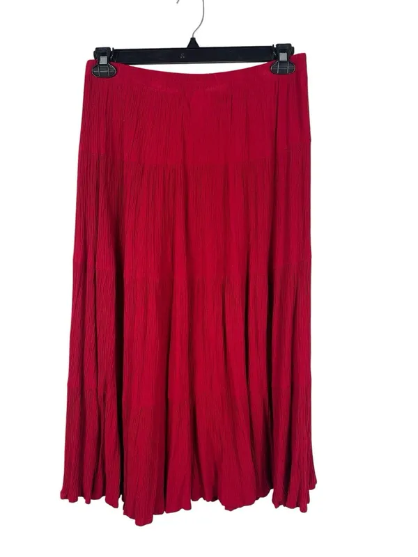 Boho Red Crinkle Tiered Maxi Skirt Pull On Cottagecore Prairie Festival M - Image 3