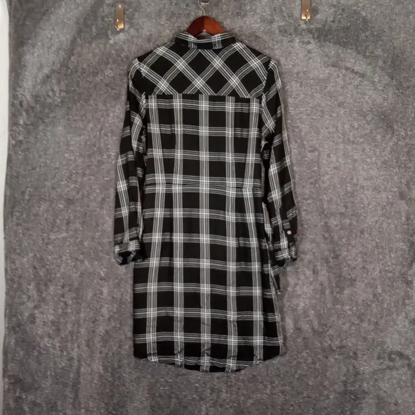 UNTUCKit Tessa Black N White Plaid Wrap Shirt Dress Viscose Office Womens 6 - Image 5