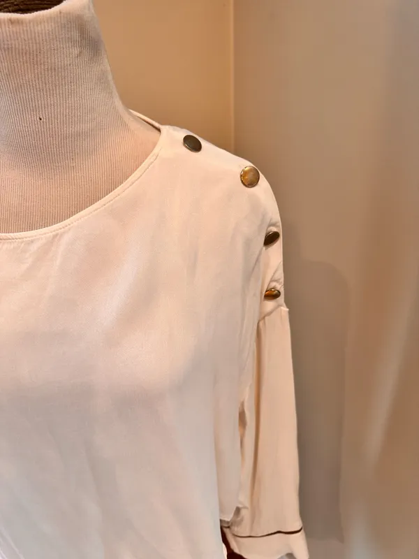 Zara Cream Blouse Gold Buttons Piping Office S - Image 5