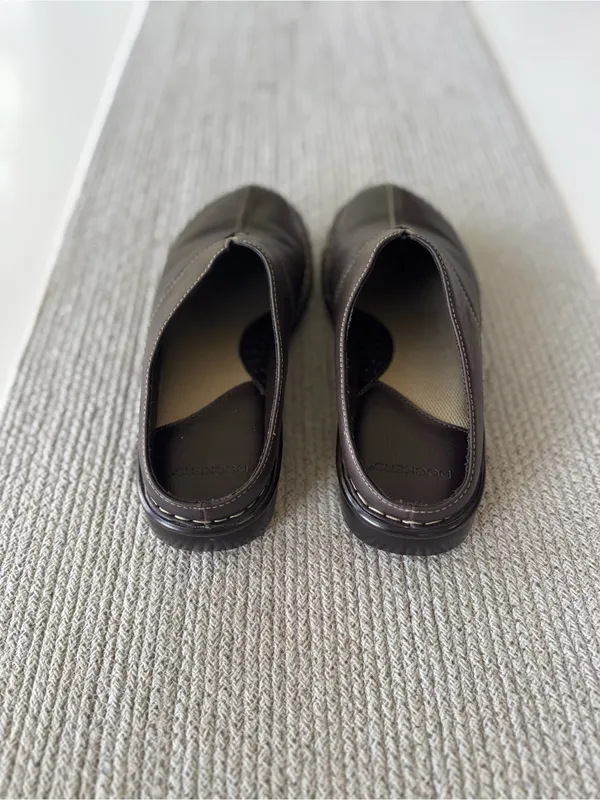 Vintage Dockers Dark Brown Slip-On Leather Mules Size 9W - Image 4