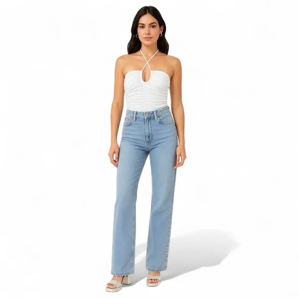 ASTR The Label Shayne Ruched Halter Bodysuit Women M White Keyhole Going Out - Image 2