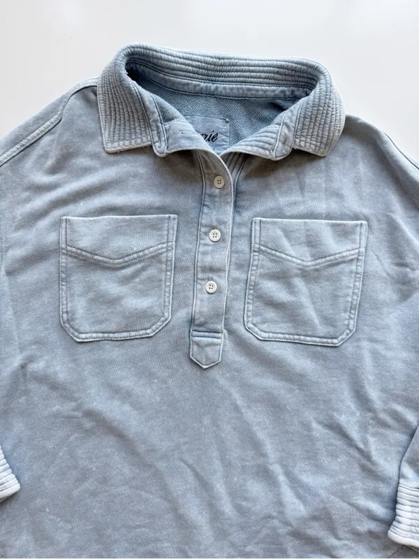 Aerie Oversized Quarter Snap Sweatshirt Blue XS - Image 4