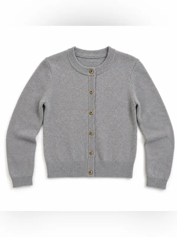 Women’s S Gray Cashmere Blend Cardigan Sweater Gold Knot Buttons Quiet Luxury - Image 6