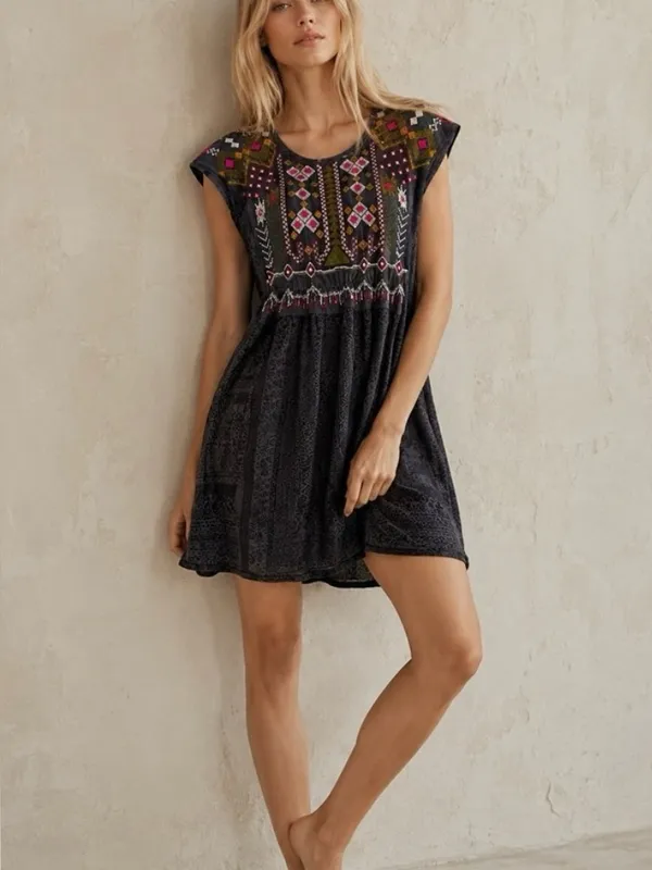 One September M Anthropologie Tunic Dress Boho Embroidered Festival Mini Beach - Image 2