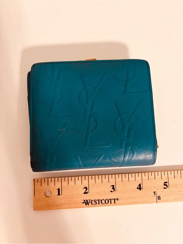 YSL Yves Saint Laurent Vintage Turquoise Blue Womens Wallet kiss-lock YSL logo - Image 11