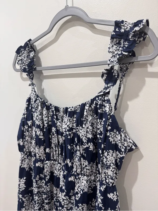 Abercrombie and Fitch Sz L Floral Cottage Navy White Maxi Dress - Image 5