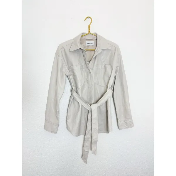 Aritzia Babaton Ava Jacket Vegan Leather Matte Pearl Belted Coat Size XS - Image 4