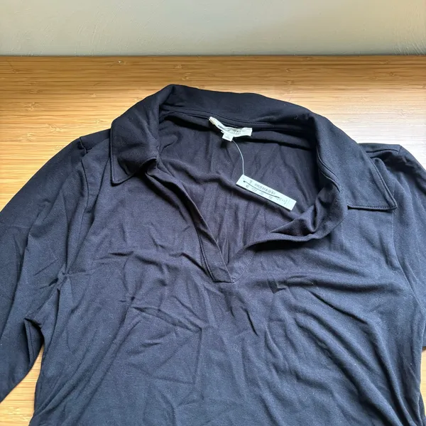 Madewell Large Black Side Cinch Long Sleeve Slim Fit Polo Top NS603 Minimalist - Image 6
