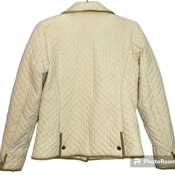 Lauren Ralph Lauren Ivory Quilted With Leather Piping Spring Jacket Size Small - Image 2