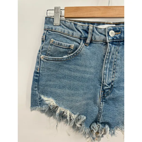 Zara‎ Womens Medium Wash High Rise Cut Off Distressed Denim Jean Shorts Size 4 - Image 3