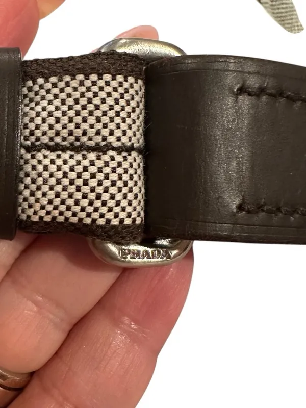 PRADA WOVEN CHOCOLATE BROWN TAN Vintage BELT Leather Trim - Image 3