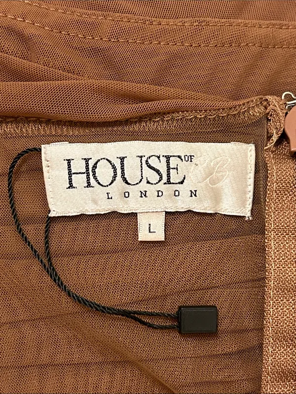 House Of CB Emme Mocha Ruched Chiffon Puff Sleeve Bodysuit Top Size Large - Image 15