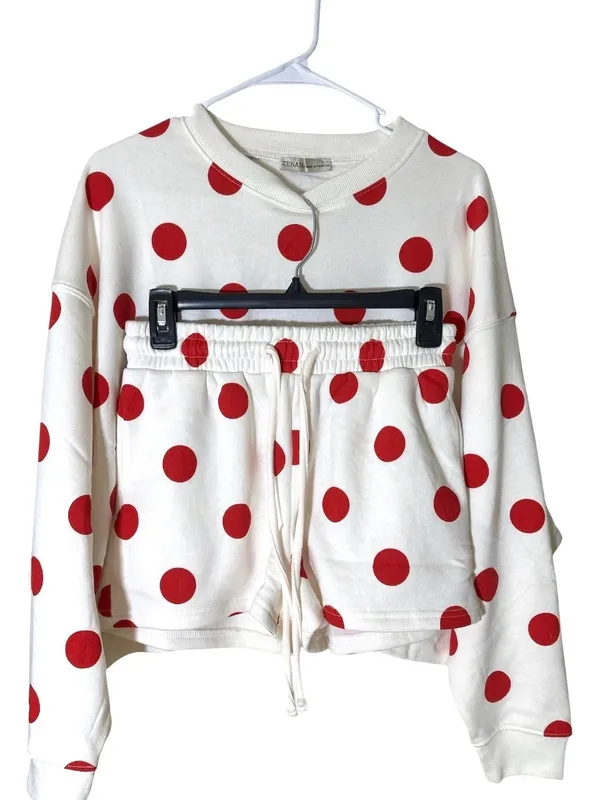 Polka Dot 2 Piece Set – Zenana Fleece Pullover & Shorts - Image 6