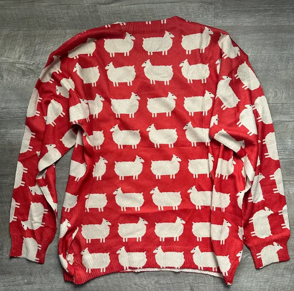 Sheep Pattern Crew Neck Pullover Sweater Size L - Image 3