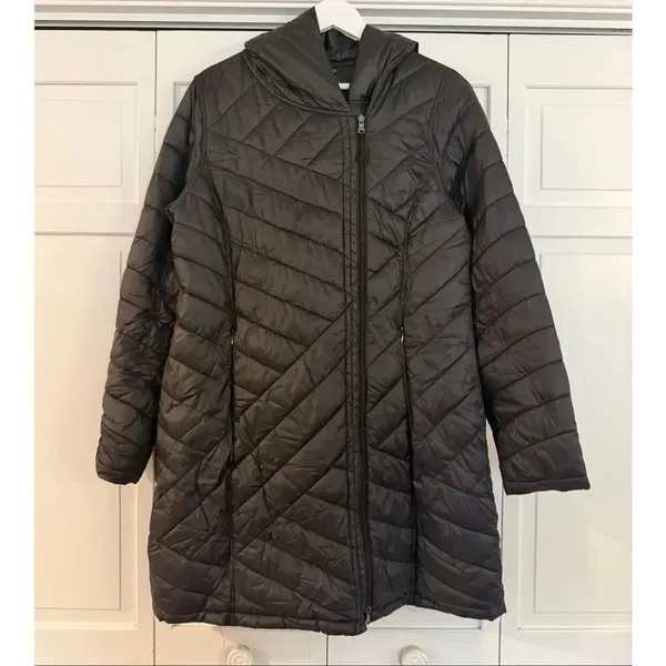 TEK GEAR Warm TEK hooded puffer jacket asymmetrical zipper size M - Image 3