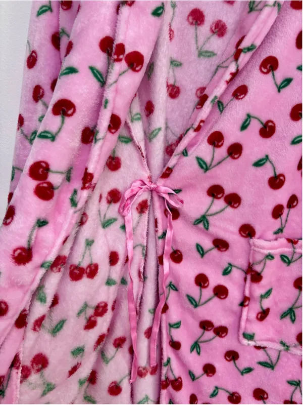 Women's Spoiled Angel Cherry Print Robe, Size M, Pink and Red - Image 4