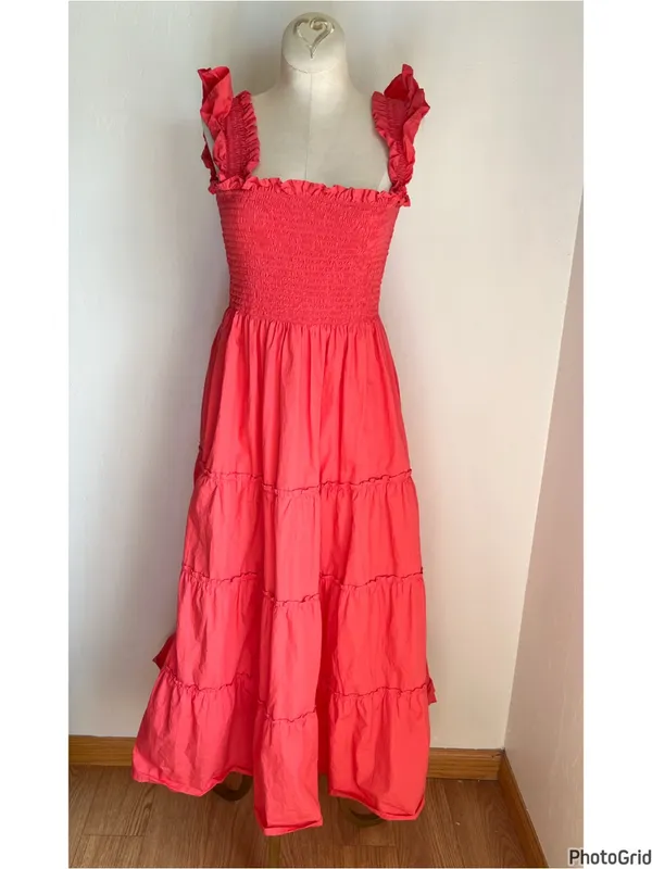 Quince 100% Organic Cotton Poplin Smocked MIDI Dress Spice Coral Medium - Image 2