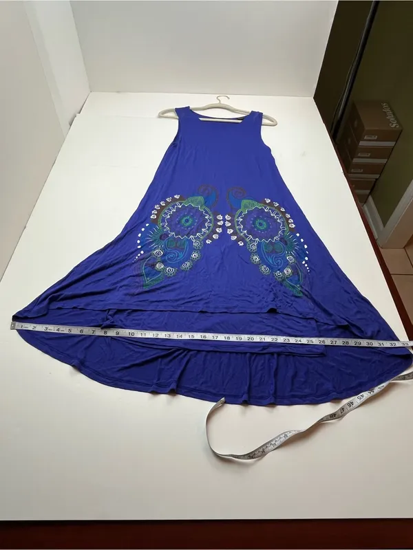 Desigual Royal Blue Sleeveless A-Line Dress Floral Womens Small‎ Stretch Summer - Image 7