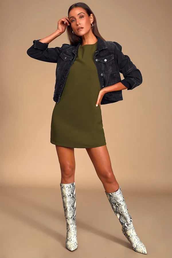 Lulus Shift and Shout Olive Green Shift Dress - Image 4