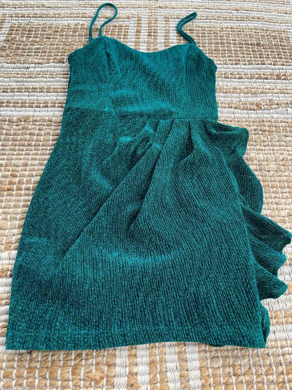 Lulus Emerald Green Shimmer Bodycon Dress Size Small NWT Ruffle Party - Image 3