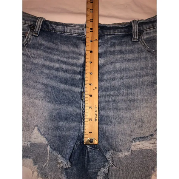 Aerie Denim Shorts Size XL Elastic Distressed Light Wash Blue Relaxed Fit Boho - Image 6