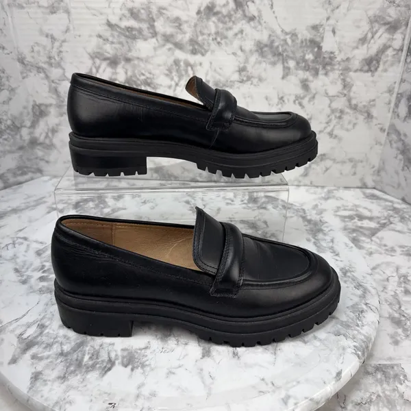 Madewell Bradley Lug Sole Loafer Size 7.5 Black Smooth Leather Chunky Heel - Image 3
