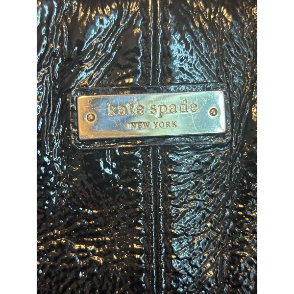 Kate Spade Black Crinkled Patent Leather Hobo Bag‎ Shoulder Bag Stripe Lining - Image 3