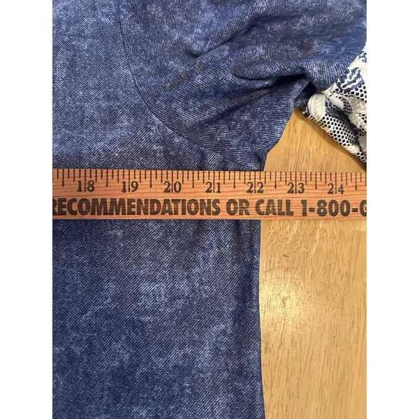 Chelsea Taylor 2X Blue Faux Denim Dress Lace Trim Ring Neck Stretch Midi Plus - Image 9