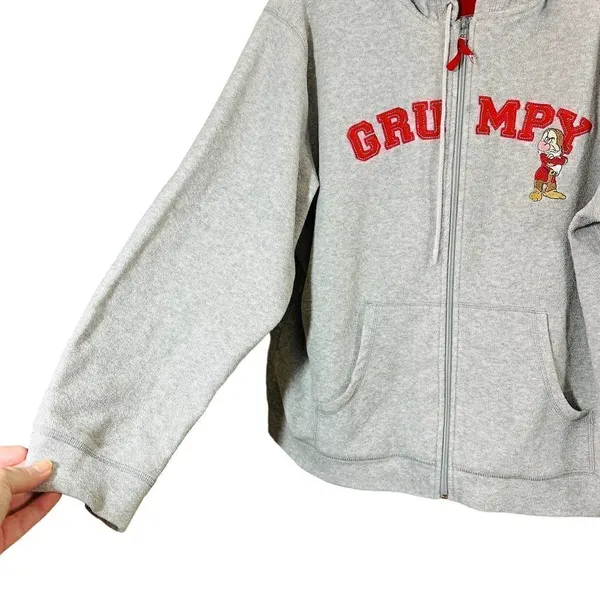 Disney Grumpy Gray Fleece Zip-Up Hoodie Size Large Y2K - Image 5