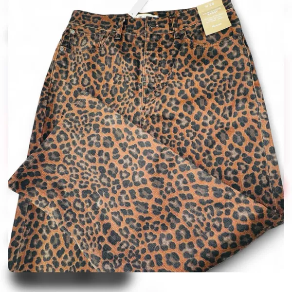 Madewell Leopard Print Low Slung Baggy Jeans NWT Size27 Sold Out Statement Jeans - Image 4