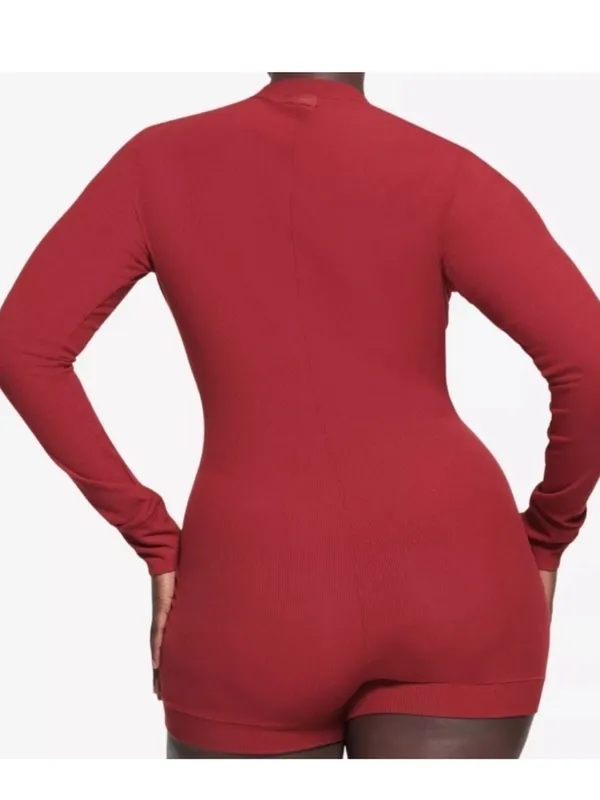 Skims Soft Lounge Button Up Ribbed Henley Onesie Brick Si̇Ze Large Nwt - Image 3