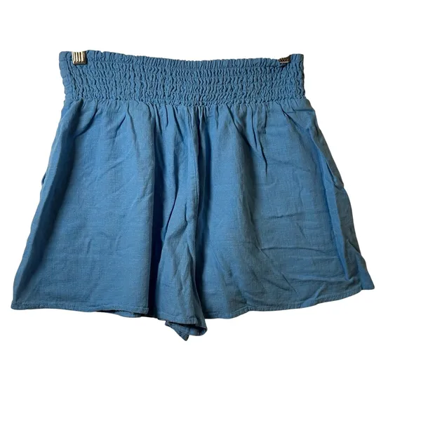 Wild Fable Blue Smocked High Rise Linen Blend Shorts Womens Size M Relaxed‎ Fit - Image 2