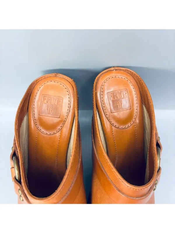 Frye Clogs Platform Mules Womens 7 Tan Belted Harness Cognac Block Heel 3472449 - Image 4