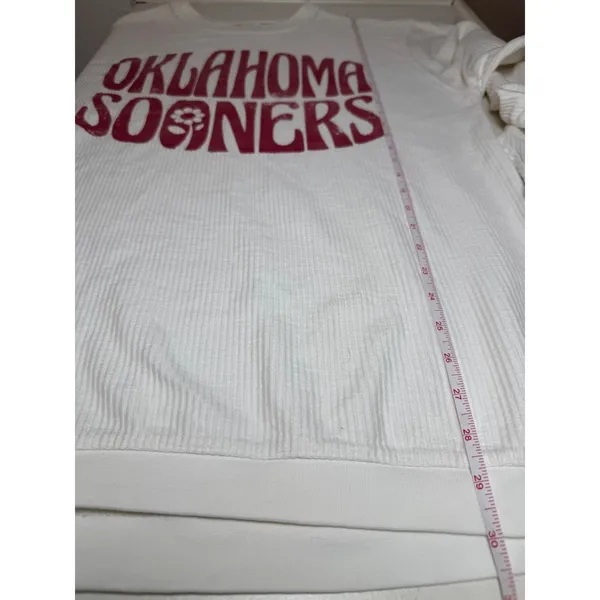 Pressbox Oklahoma Sooners Pullover Sweatshirt White Ribbed Cotton Size M - Image 8