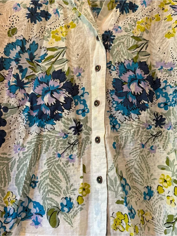 Anthropologie Printed Surf Shirt Short Sleeve Button Down Blue Floral Sz Large - Image 8