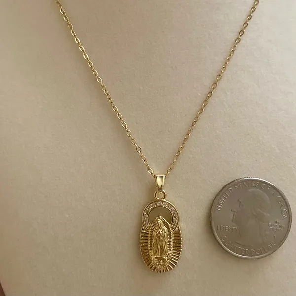 Gold Virgin Mary Guadeloupe Pendant Necklace - Image 2