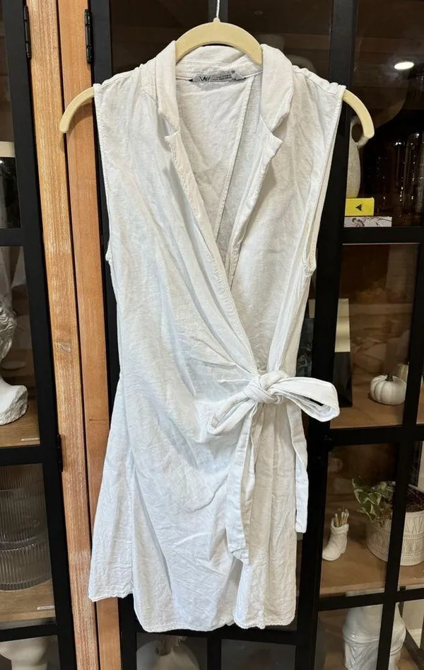linen romper tie front collar vneck wrap jumpsuit skort lapel vneck dress - Image 2